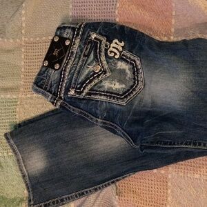 MissMe Easy Boot Thick Stitch Jeans 29 X 31 Rhinestone Embellished GUC